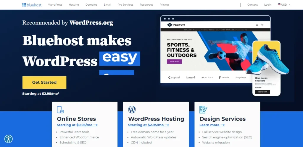 Bluehost Homepage Overview